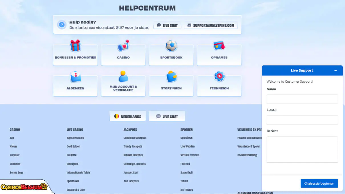 OnlySpins Casino Klantenondersteuning
