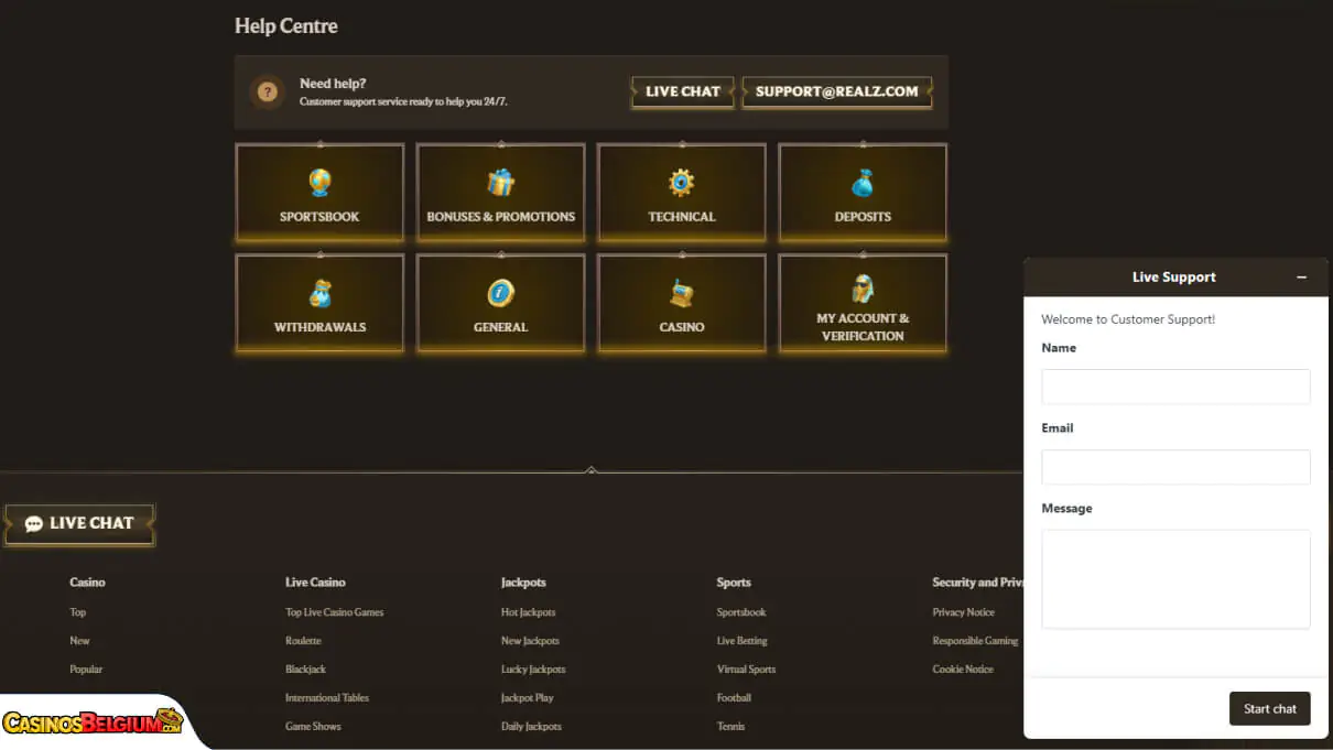 Realz Casino Klantenondersteuning